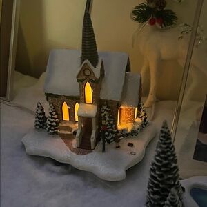 Thomas Kinkade Snowy Church with Warm Glow